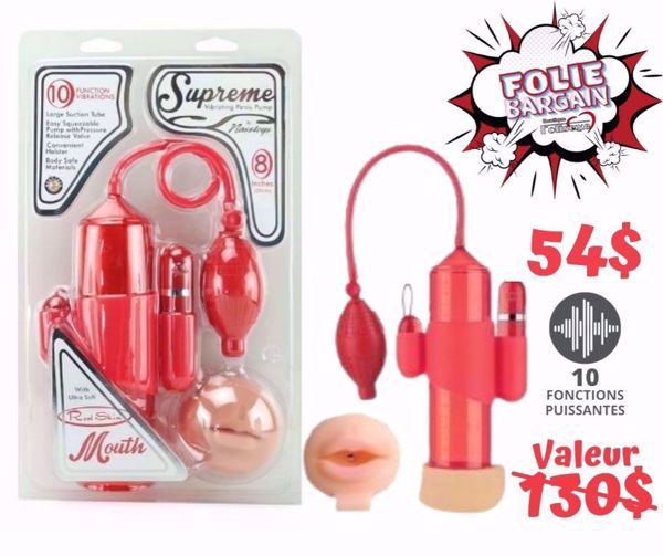 Image de SUPREME Vibrating Penis Pump with REAL SKIN Masturbator Mouth (red)