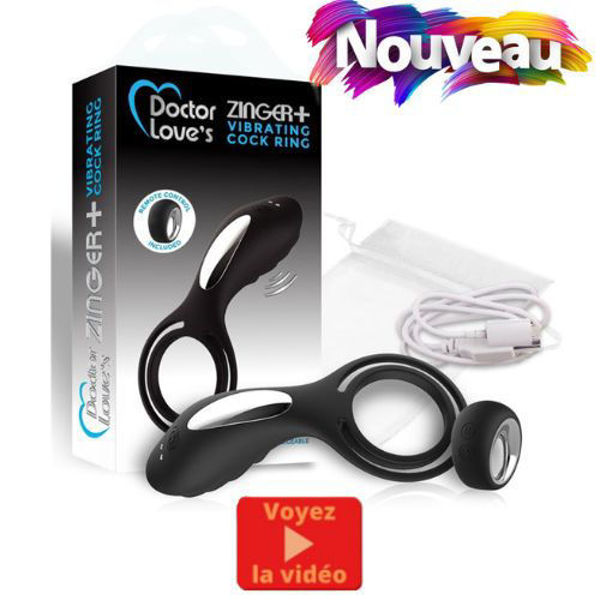 Image de DL - Zinger+ Cock Ring - Remote Rechargeable Black 