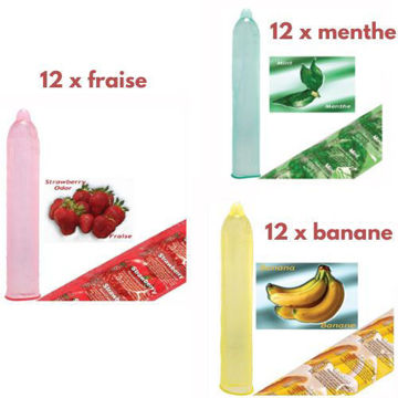 Image de Condom Trustex pqt 36 (12 x Fraise) (12 x Banane) (12 x Menthe)
